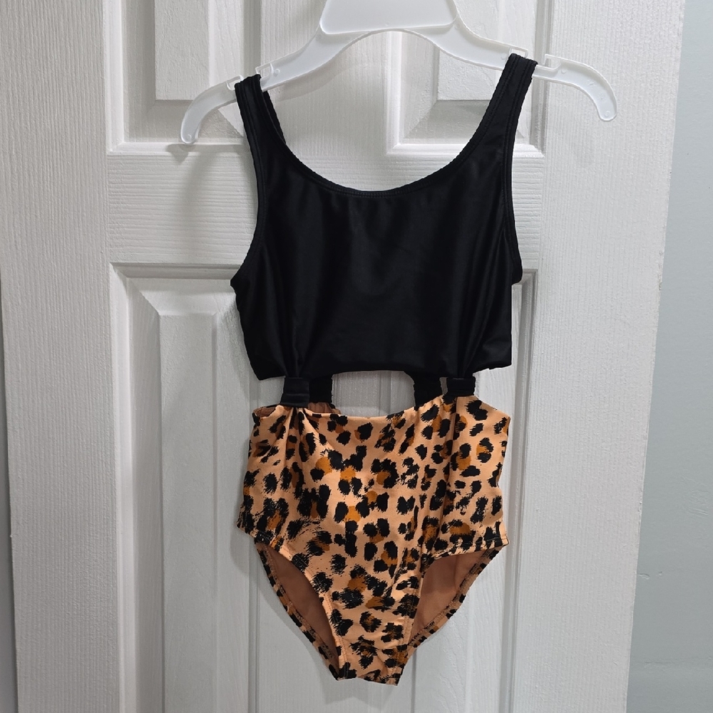 Art Class Black and Leopard Print Swimsuit Kid Size 8